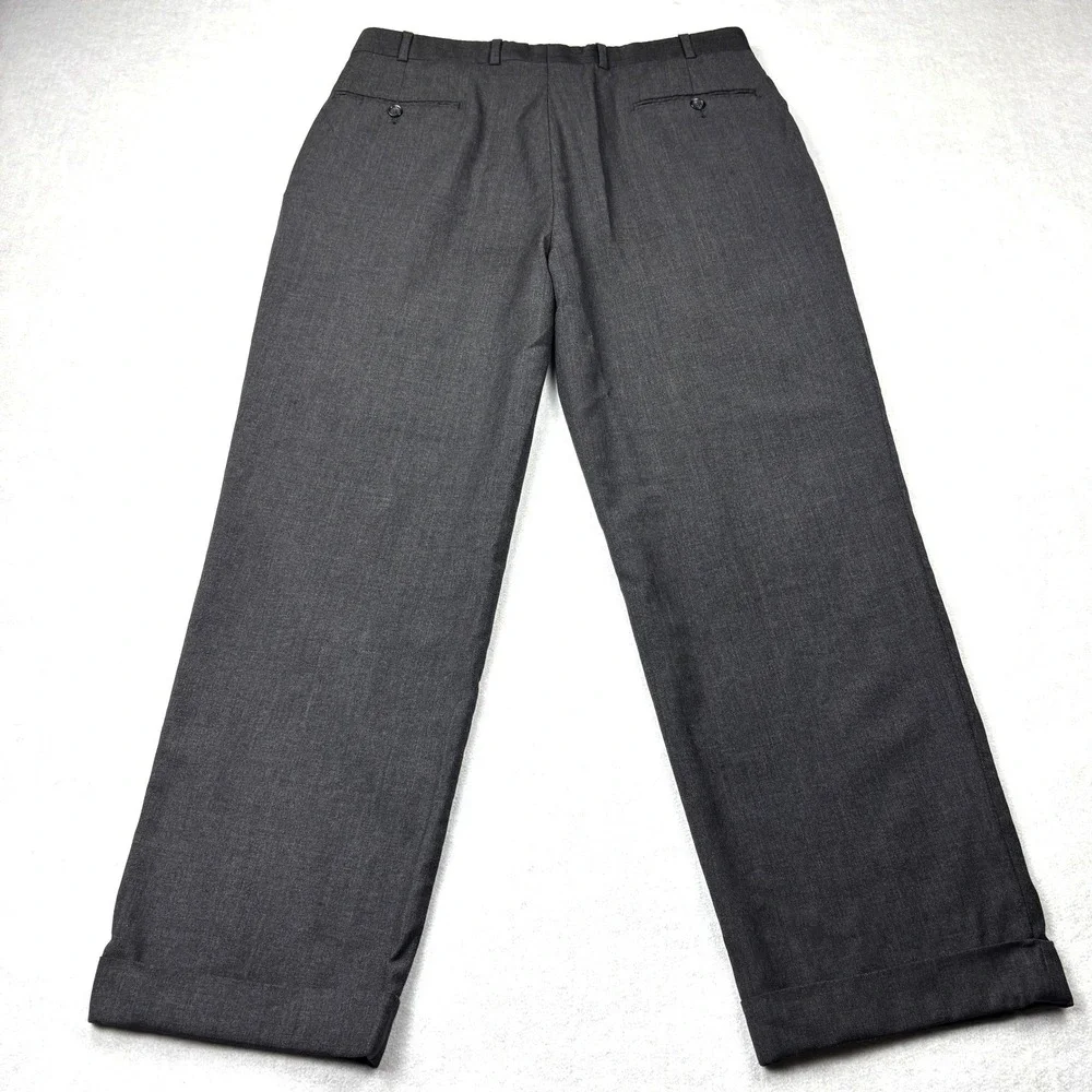 Brooks Brothers Mens Charcoal Gray 100% Wool Pleated Cuffed Dress Pants 35x29